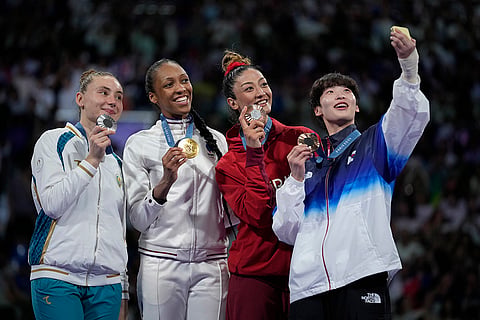 Women over 67kg Taekwondo: Uzbekistan's Svetlana Osipova (Silver), France's Althea Laurin (Gold), Turkey's Nafia Kus Aydin (Bronze) and South Korea's Lee Dabin (Bronze) 